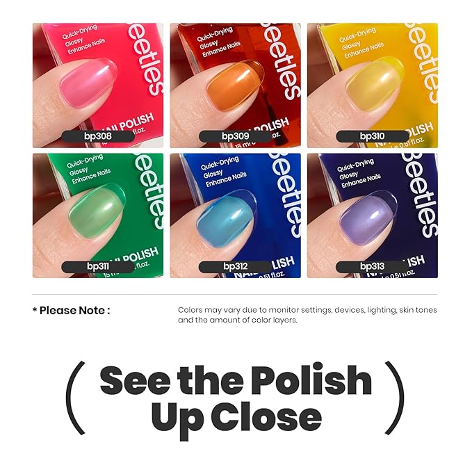 Beetles Neon Nail polish Set, 6 Jelly Colors Bright Rainbow Nail Polish Kit Quick Dry Summer Finger Nail Polish Glossy Shine Nail Lacquer Polish Long Lasting Syrup Nails Nail Polish Gifts for Women