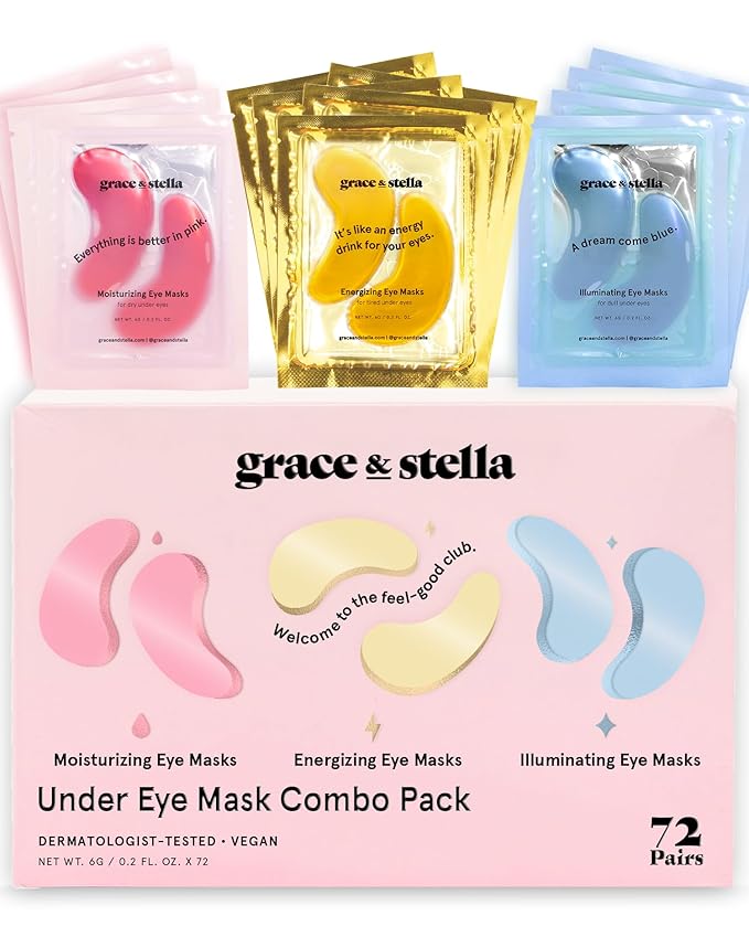 Under Eye Mask - Reduce Dark Circles, Puffy Eyes, Undereye Bags, Wrinkles - Gel Under Eye Patches, Vegan Cruelty-Free Self Care by grace and stella (72 Pairs, GoldPinkBlue)24 Pair (Pack of 3)-VivaGrace Women