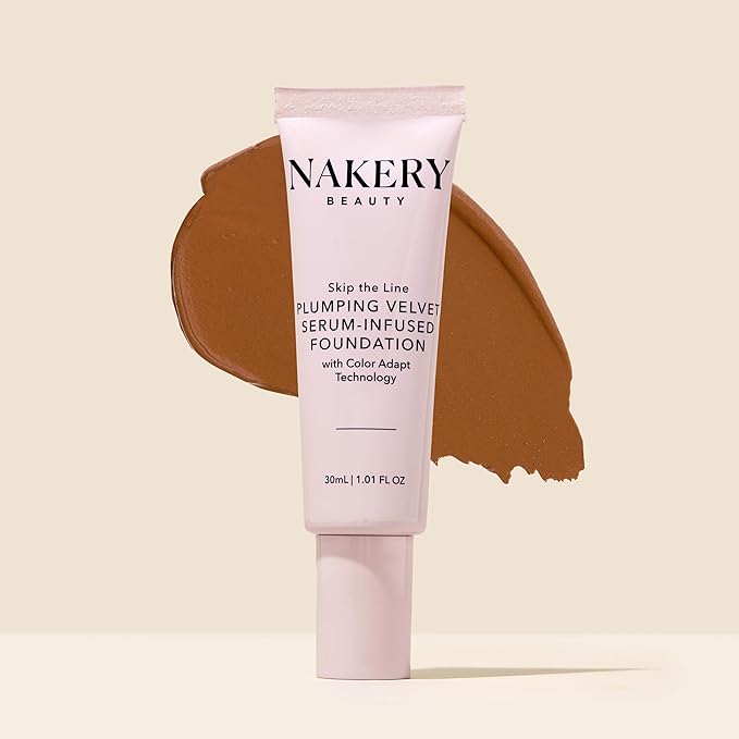 Nakery Skip the Line Full Coverage Foundation for Women - Plumping Velvet Womens Foundation Makeup Matte Finish - Age Defying Foundation - Moisturizing Foundation with Smart Color Adapt - Medium Deep-VivaGrace Women
