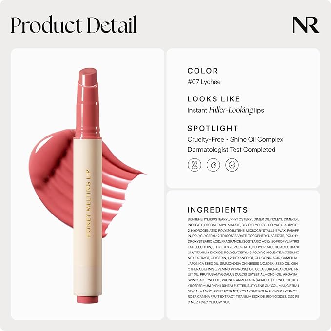 Nature Republic HONEY MELTING LIP (07 LYCHEE) SOFT LIP STICK, Hydrating Gloss, Moisturizing balms, Sheer tint, Shine & Glowy Finish, korean make up-VivaGrace Women