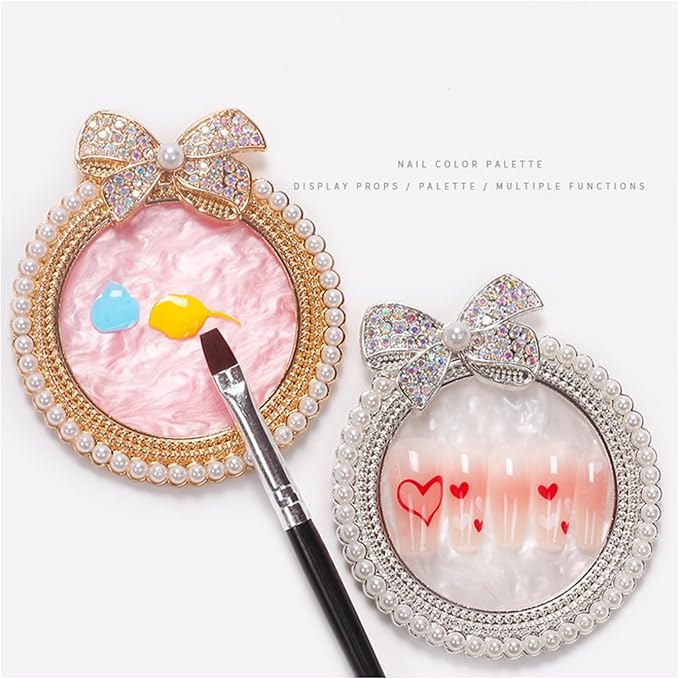 4Pcs Resin Nail Art Plalette Nail Polish Mixing Plate Gel Palette Manicure Tool for Nail Art Display (Pink Silver)-VivaGrace Women