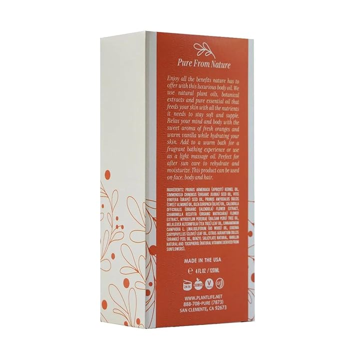Plantlife Vanilla Orange Body Oil - Formulated for Soft and Silky Skin Using Rich Plant Oils That Absorb and Leave a Light Aroma on the Skin - Made in California 4 oz-VivaGrace Women