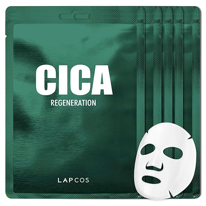 LAPCOS Cica Sheet Mask, Daily Face Mask with Cantella Plant Extract to Regenerate and Revitalize Skin, Korean Beauty Favorite, 5-Pack-VivaGrace Women