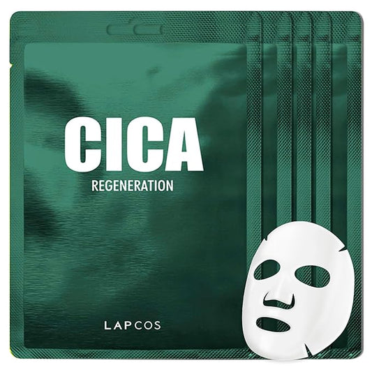 LAPCOS Cica Sheet Mask, Daily Face Mask with Cantella Plant Extract to Regenerate and Revitalize Skin, Korean Beauty Favorite, 5-Pack-VivaGrace Women