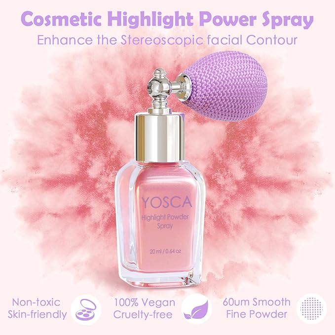 Yosca Highlighter Powder Spray, 20ML Cosmetic Grade Shimmer Powder Pink Glitter Spray Sparkle Highlighter Makeup Festival Concert Accessorise for Rave Clothes Hair Face Nail Art - Taromash-VivaGrace Women