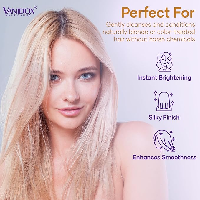 Sulfate Free Brass Toning Purple Shampoo and Conditioner Set for Blondes, Brown Highlighted, or Bleached Hair, Shampoo for Blondes Infused with Purple Rice Extract (16 fl oz each)-VivaGrace Women