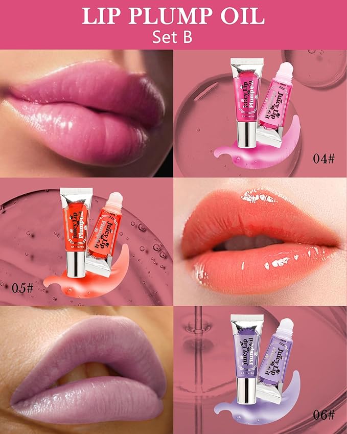 Plumping Lip Oil Kit-3Pcs Hydrating Glossier Tinted Lip Gloss,Long Lasting Lip Plumper and Pout Booster LIpgloss, Moisturizing Non-Sticky Natural Fuller Lip Tint Stain, Makeup Gift for Women-Set B-VivaGrace Women