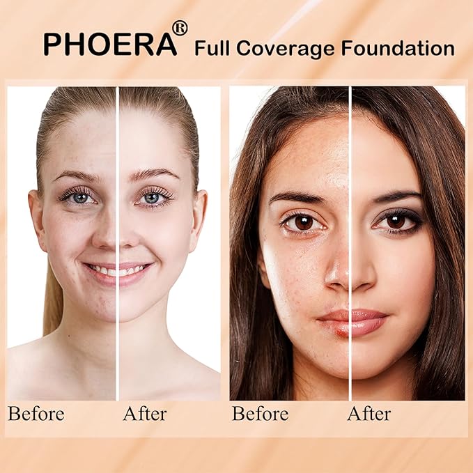PHOERA Foundation,6Pcs Matte Liquid Lipstick Makeup Set, Matte liquid Long-Lasting Wear,PHOERA Makeup Foundation Full Coverage(101- Porcelain)-VivaGrace Women