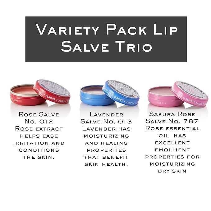 C.O. Bigelow All Purpose Salves, Variety Pack of 3 Lip Balm Tins for Chapped Lips & Dry Skin - Classic Rose, Lavender & Sakura Rose Moisturizing Lip and Skin Salves, 0.8 oz each-VivaGrace Women