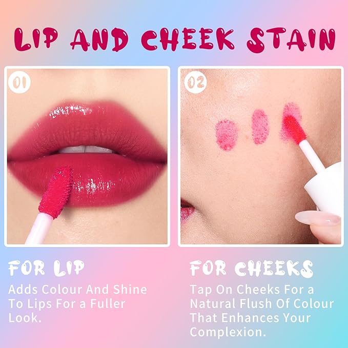 Lip Tint Stain, Long Lasting Korean Lip Stain Set, Non-sticky Waterproof Lightweight Lip and Cheek Tint, Moisturizing High Pigment Water Tint, Matte Finish Lip Tint-VivaGrace Women