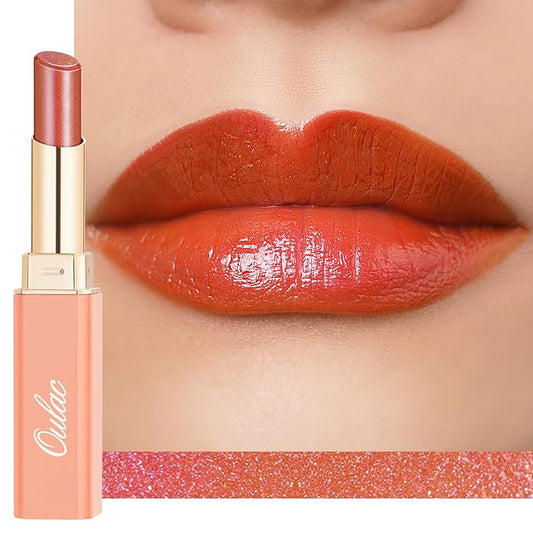 Oulac Moisture Shine Bright Red Lipstick - 2 in 1 Shimmer Lipstick & Lip Balm, Juicy & Glossy Finish, Long Lasting Hydrating, Smooth for Dry, Cracked and Chapped Lips, Vegan 2.2g/0.07oz (S01)-VivaGrace Women