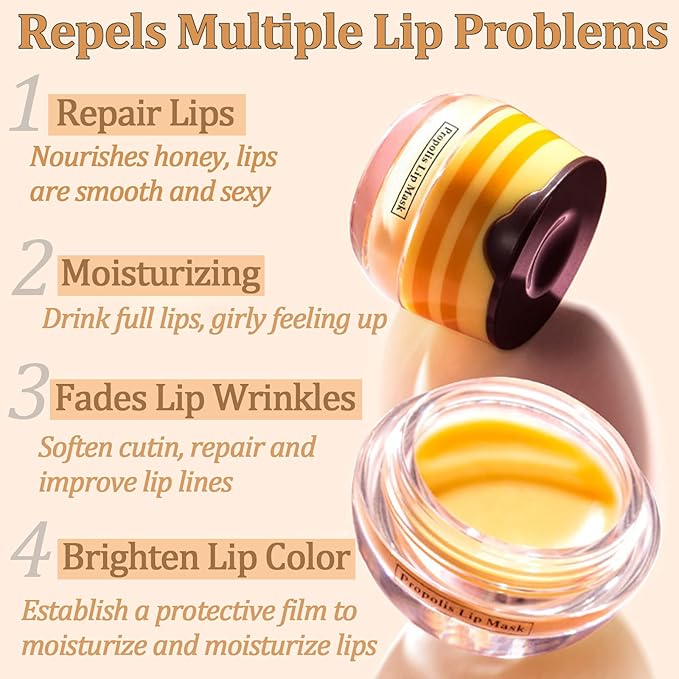 2 PCS Bee Lip Balm Lip Mask Honey Pot Honey Lip Mask Propolis Moisturizing Lip Balm with Stick - Hydrating Prevention Dry and Cracked Lip Scrubs Exfoliato Lip Wrinkle Skin Care Products-VivaGrace Women