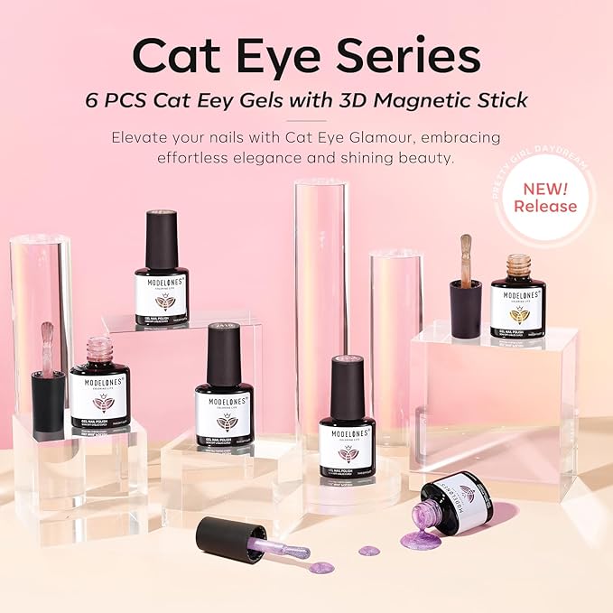 modelones Cat Eye Gel Nail Polish 6 Colors Nude Pink Brown Purple Cat Eye Nail Polish Glitter Semi-transparent Holographic 9D With Magnet Pastel All Seasons Soak Off Led Nail Art DIY Salon Gifts-VivaGrace Women