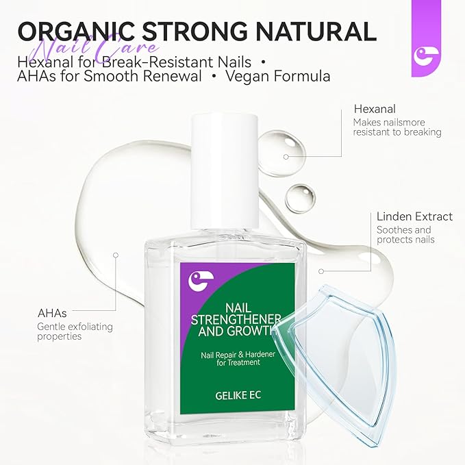 gelike ec Clear Nail Polish Strengthener and Growth: 15ml Natural Nail Hardener Extra Strong and Growth - Long Lasting Repair for Damaged Nails - Growth Oil for Daily Work Home Salon Gift