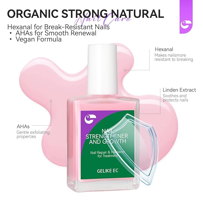 gelike ec Protein Nail Growth and Strengthener Polish: Milky Pink 15ml Natural Nail Strengthener for Weak and Damaged Nails - Protein Nail Hardener for Home Salon Outdoor