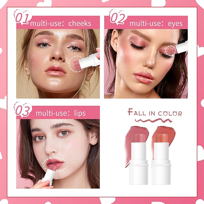 MEICOLY Makeup Sticks Kit, Contour Stick,Blush Stick, Highlight Stick,Facial Repair Bronzer Shading Stick, Cruelty Free Multi Stick Trio Cream Face Blush for Cheeks Lip Eye,02-VivaGrace Women