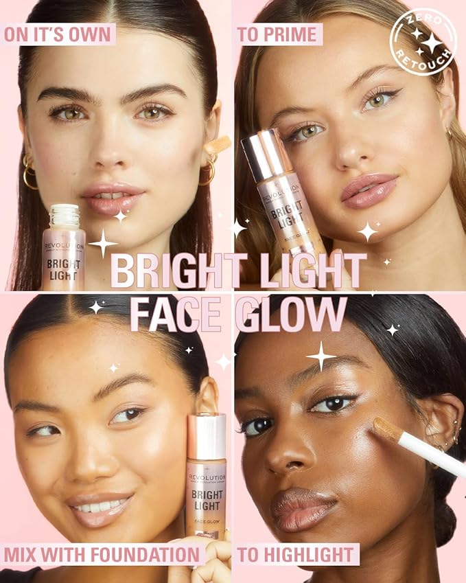 Revolution, Bright Light Face Glow, Lightweight & Brightening Multi-Use Skin Tint, Illuminating and Natural Glow Finish, Gleam Light, 0.77 Fl. Oz-VivaGrace Women