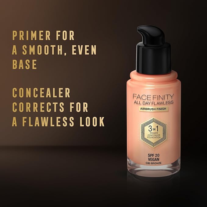 Max Factor Facefinity 3-in-1 All Day Flawless Liquid Foundation, SPF 20-62 Warm Beige, 30 ml-VivaGrace Women