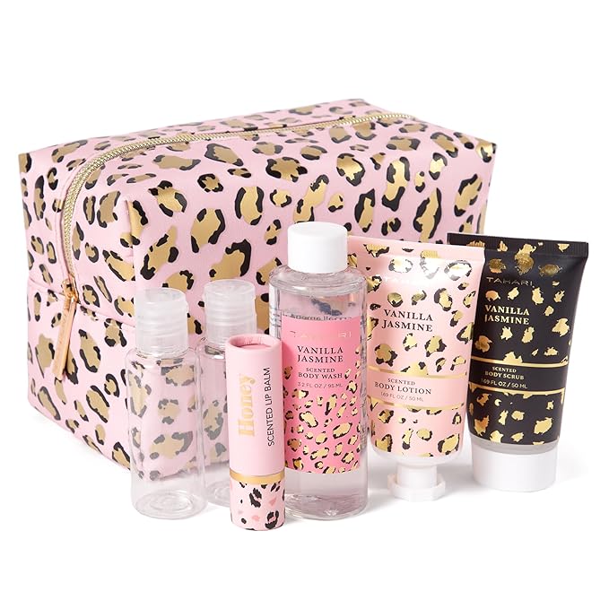 Tahari Spa Gift Set for Women, Vanilla Jasmine Spa Set, Bath Kit for Women Gift Set Includes Body Lotion, Body Wash, Hand Cream, Lotion Gift Set for Women, Birthday Gifts For Women - (Leopard)-VivaGrace Women