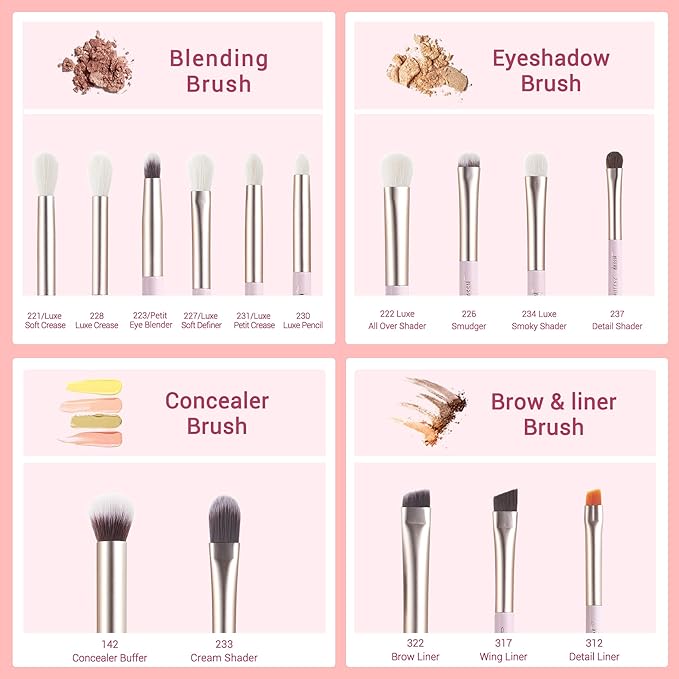 Jessup Eyeshadow Brushes 15pcs, Natural Eye Brush Set for Eyeshadow Blending Concealer Eyebrow Eyeliner, Blushing Bride T294-VivaGrace Women