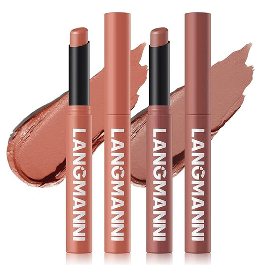 Jolilab 2Pcs Velvet Matte Lipstick Nude Matte Soft Dark Color Stick High Pigmented Long-Lasting Waterproof Lip Stick Lip Balm Beauty Cosmetics Gift for Girls and Women(05#+06#-VivaGrace Women