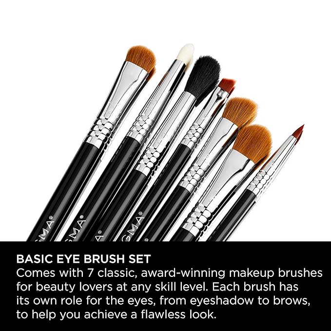 Sigma Beauty Basic Eye Makeup Brush Set – Classic Eye Makeup Brushes with Premium Fibers and Sleek, Durable Handles for Eyeliner, Eyeshadow, & Eyebrows, Includes 7 Black Makeup Brushes-VivaGrace Women