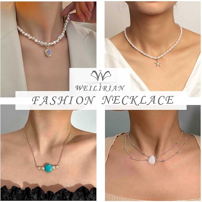 Layered Teardrop Pendant Necklace Teardrop Natural Stone Necklace Teardrop Gemstone Necklace Chain White Teardrop Necklace Choker Gold Satellite Chain Necklace Jewelry for Women and Girls-VivaGrace Women