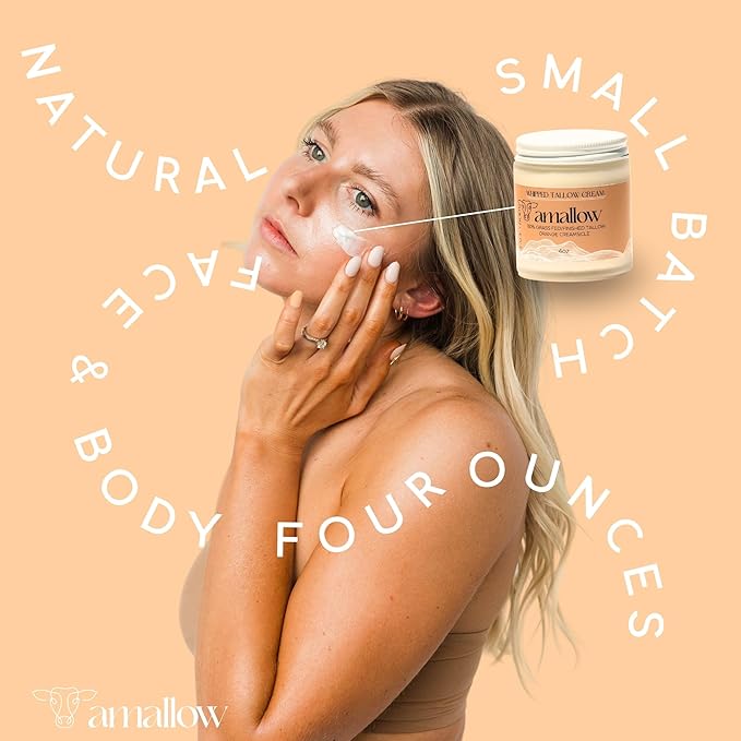 Amallow 100% Grass Fed Beef Tallow for Skin Care - Face + Body - Whipped Moisturizer - Natural Lotion, 4 FL. oz. (Orange Creamsicle)-VivaGrace Women