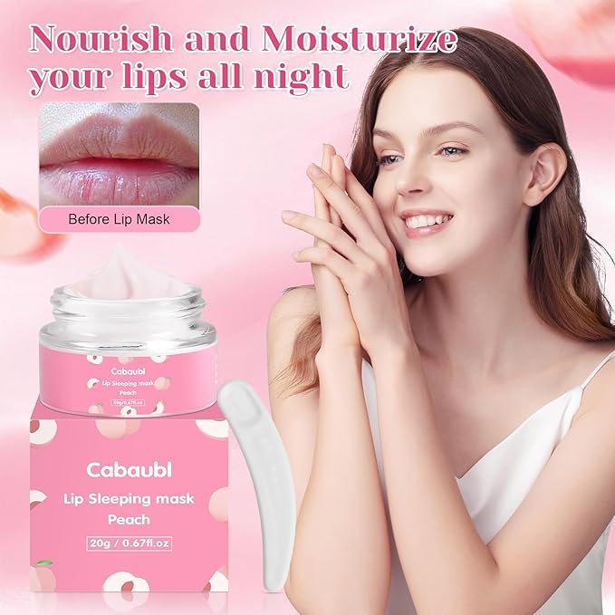 Lip Sleeping Mask,Moisture Lip Mask Overnight,Night Repair Sleeping Lip Balm,Sleeping Lip Butter Balm to Moisturize & Nourish Dry Cracked Lips,Lip Treatment Mask,Peach Lip Mask(20g, 0.7 oz)-VivaGrace Women
