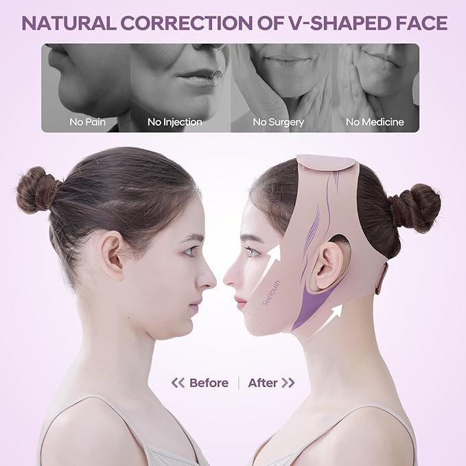 V Line Lifting Mask Chin strap for sleeping, Reusable Face Slimming Strap, V Line Mask, Face Lift Prevent Sagging, V Line Lifting Mask for Women,Jaw Exerciser,Pink-VivaGrace Women
