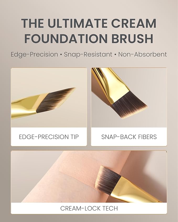 Desert Oak Series Angled Foundation Brush - 20mm Thin Contour Head for Cream/Stick Foundation, Precision Buffing & Detailing, Bubinga Handle & Brass Ferrule (CM 185)-VivaGrace Women
