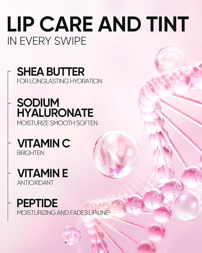Hydrating Brightening Lip Serum, Nourishing Hydration Tinted Lip Stain, Plumping Lip Gloss with Polypeptide Squalane (02 Coral Rose)-VivaGrace Women