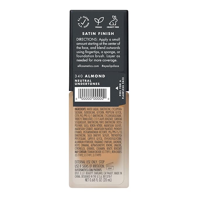 e.l.f. Flawless Finish Foundation, Lightweight & Medium Coverage, Semi-Matte Finish, Almond, 0.68 Fl Oz (20mL)-VivaGrace Women