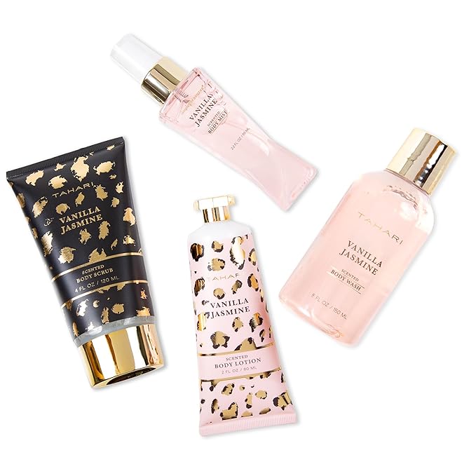 Tahari Spa Gift Set for Women, Vanilla Jasmine Spa Set, Bath Kit for Women Gift Set Includes Body Lotion, Body Wash, Hand Cream, Lotion Gift Set for Women, Birthday Gifts For Women - (Leopard)-VivaGrace Women
