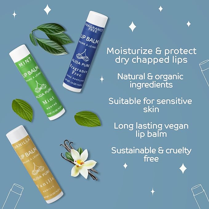 Favorites Lip Balm Collection, Vegan Lip Balm Set, Bees Wax Free, Coconut Oil Free, Avocado Oil, Organic Jojoba Oil, Vitamin E, Natural Moisturizer For Dry Cracked Lips, 3 Tube Set-VivaGrace Women