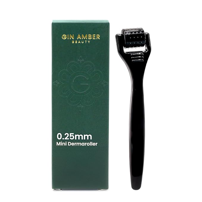 Gin Amber Beauty Mini Derma roller (0.25mm) - 48 Real Individual Needles, Microdermabrasion Device for Skin Care, Serum Absorption with Microneedling, Tool, Hygienic Case (Black Mini 0.25mm)-VivaGrace Women