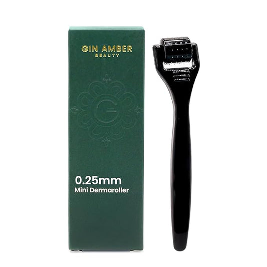 Gin Amber Beauty Mini Derma roller (0.25mm) - 48 Real Individual Needles, Microdermabrasion Device for Skin Care, Serum Absorption with Microneedling, Tool, Hygienic Case (Black Mini 0.25mm)-VivaGrace Women