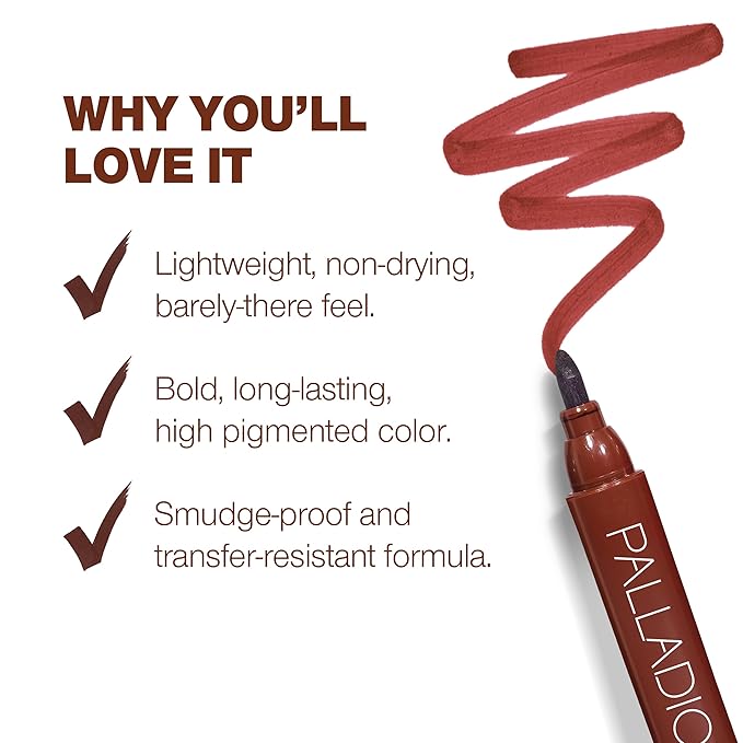Palladio Lip Stain, Hydrating and Waterproof Formula, Matte Color Look, Long-lasting All Day Wear Lip Color, Smudge Proof Natural Finish, Precise Chisel Tip Marker, Pinky-VivaGrace Women