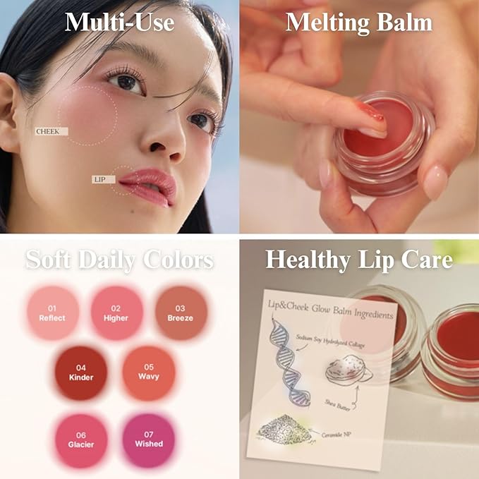 EGLIPS Lip & Cheek Glow Balm - Multi-Use Tinted Melting Balm Blush for Lips & Cheeks Builable and Blendable Texture (07 WISHED, 0.18 oz)-VivaGrace Women