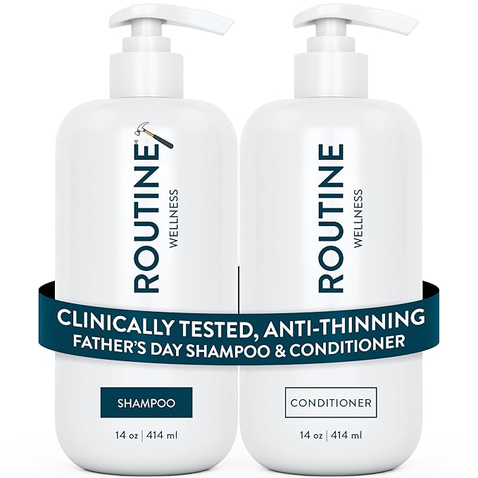 Routine Wellness Anti-Thinning Shampoo and Conditioner Set for Thinning Hair - Biotin DHT Blocker for Men - Color Safe Shampoo for Hair Loss & Healthier Hair - Father's Day Mens Scent (Pack of 2)-VivaGrace Women