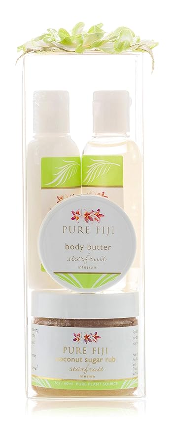Pure Fiji Spa Gifts for Women and Man - Body Gift Box Include: Sugar Scrub, Bath and Body Oil, Body Butter and Body Lotion, Scent Starfruit-VivaGrace Women