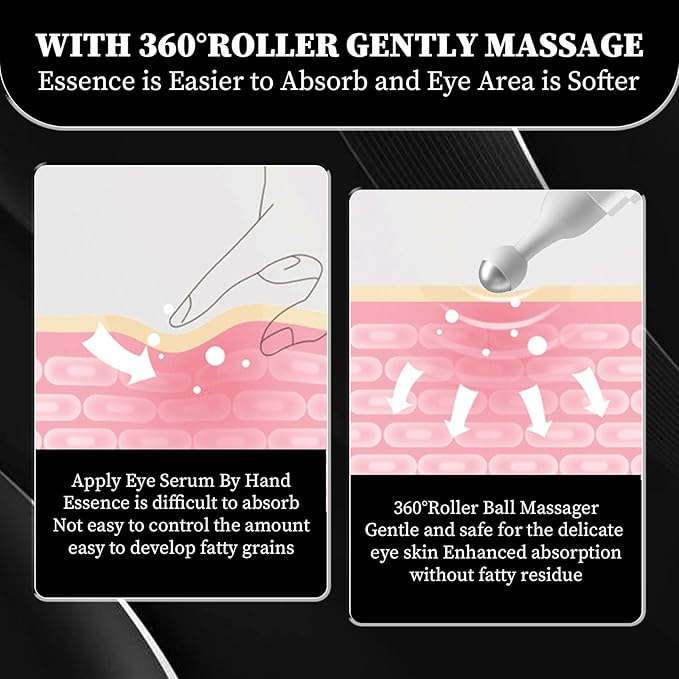 Eye Cream for Puffiness and Bags Under Eyes, Under Eye Cream for Dark Circles, Eye Roller for Puffy Eyes, Caffeine Eye Serum with 360°Massage Ball Reduce Wrinkles and Fine Lines-VivaGrace Women