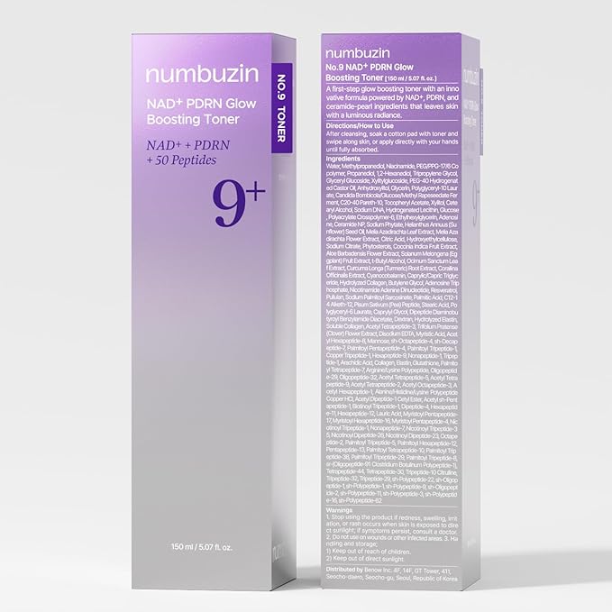 numbuzin No.9 Toner | NAD+ PDRN Glow Boosting Toner | Glowing, Firming, Hydrating, Elasticity, Wrinkles, Fine Lines, Korean Skincare | Salmon PDRN, Peptides, NAD | Essence for Dry Skin | 5.07 fl. Oz-VivaGrace Women