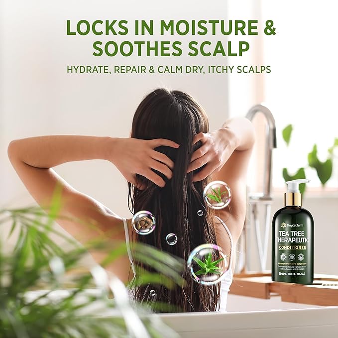RoyceDerm Tea Tree Conditioner: Hydrating & Soothing Botanical Formula with Tea Tree, Aloe, Camellia Seed Oil, Paraben & Sulfate Free-VivaGrace Women