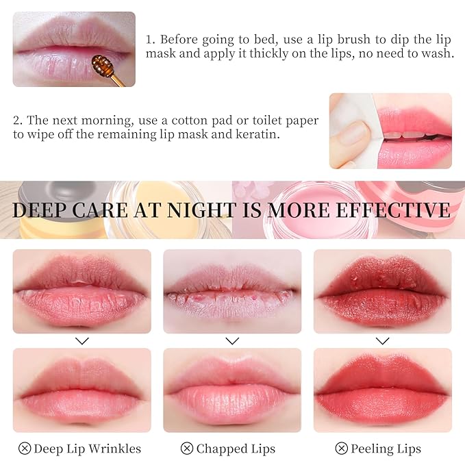4 PCS Bee Honey Lip Balm Honey Pot, Strawberry & Bee Honey Lip Mask, Reduces Lip Lines, Hydrate & Moisturizing Lip Skin Care, Prevention Dry Cracked Lips, Bee Honey Lip Balm for Lip Repair Treatment-VivaGrace Women