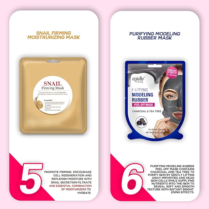 Epielle All In One Kit, cleansing, facial sheet mask, peel off, Fun facial mask Kit, Moisturizing Facial Skincare for Sensitive Skin & Acne | Spa Day Party, Mothers Day Gifts-VivaGrace Women