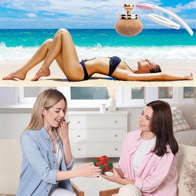 Self Tanner Brushes- Extra Large Body Makeup Brush & Back Lotion Applicator, 2 Pcs, Body, Leg and Face Kabuki Brush, Back Applicator for Self Tan, Sunscreen, Lotion, Makeup, Blend & Blur (Rose Gold)-VivaGrace Women