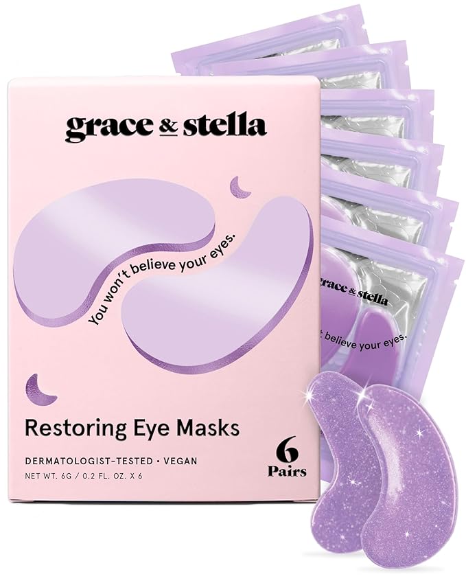 grace & stella Retinol Under Eye Patches for Puffy Eyes and Dark Circles - Restoring Gel Under Eye Masks with Hyaluronic Acid - Vegan Cruelty-Free Skincare - Birthday Gifts for Women (Purple, 6 Pairs)-VivaGrace Women