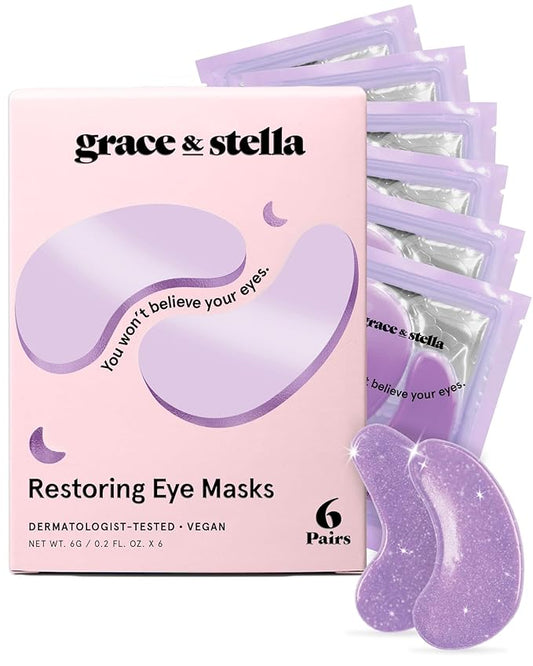 grace & stella Retinol Under Eye Patches for Puffy Eyes and Dark Circles - Restoring Gel Under Eye Masks with Hyaluronic Acid - Vegan Cruelty-Free Skincare - Birthday Gifts for Women (Purple, 6 Pairs)-VivaGrace Women