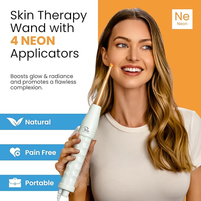 Pure Daily Care NuDerma Handheld Skin Therapy Wand Machine w/Neon – Anti-Aging - Skin Tightening - Wrinkle Reducing - Dark Circles – Clarifying - Hair & Scalp Stimulator-VivaGrace Women